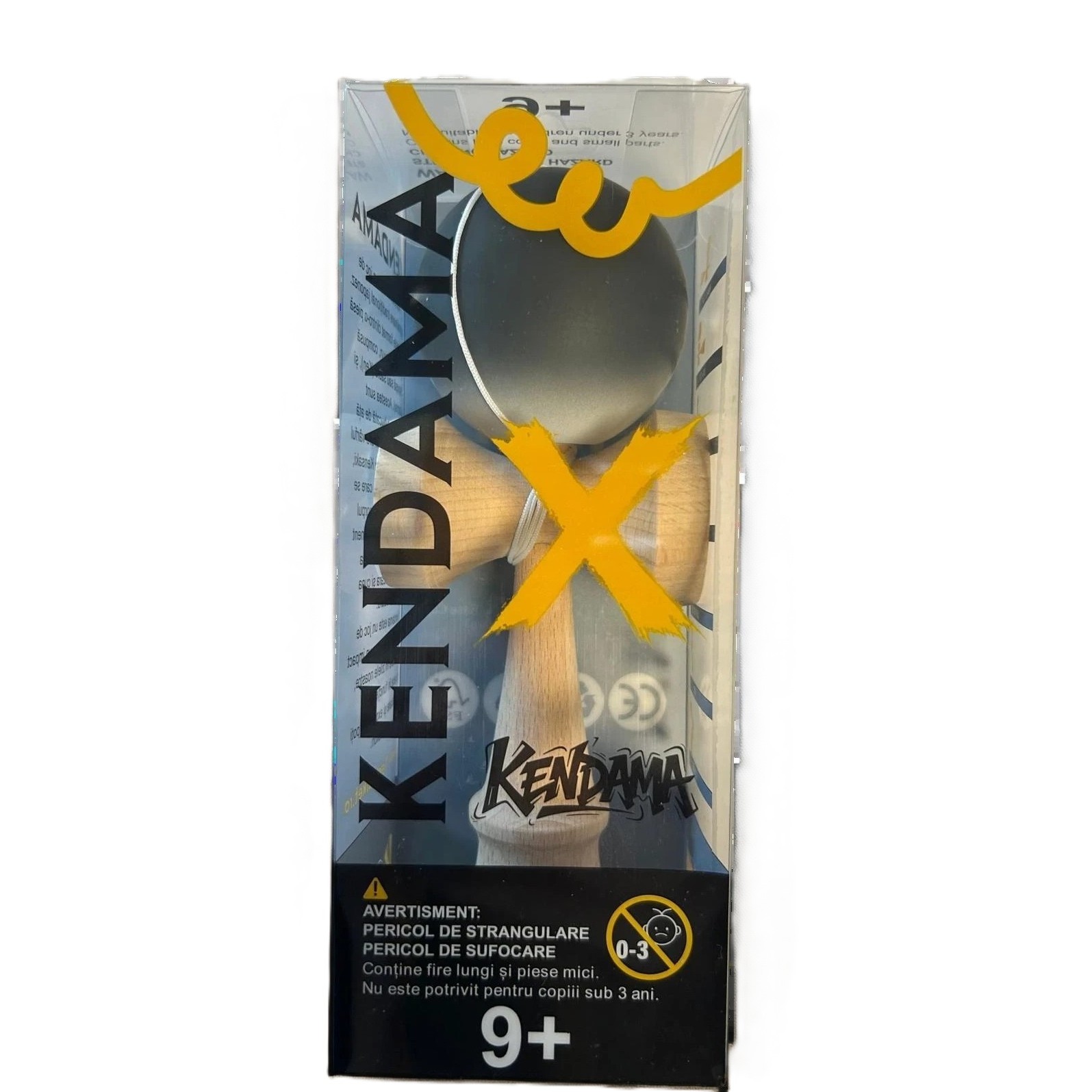 Kendama X Originala, Flippy, 18 cm, Profesionala, +9 Ani, din Lemn, Model Gradient, Alb/Negru
