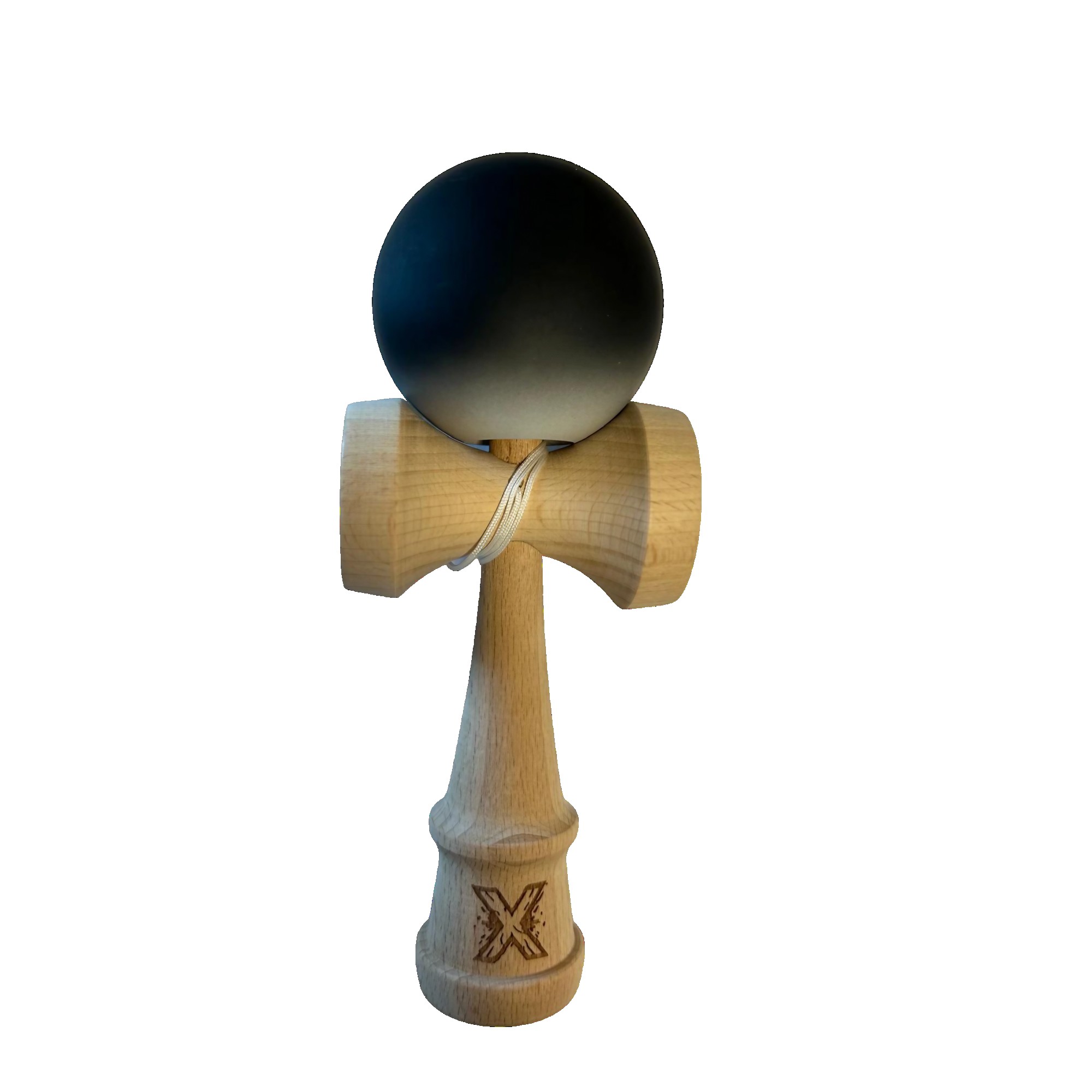 Kendama X Originala, Flippy, Profesionala, 18 cm, Gradient Alb-Negru, Bila Cauciuc