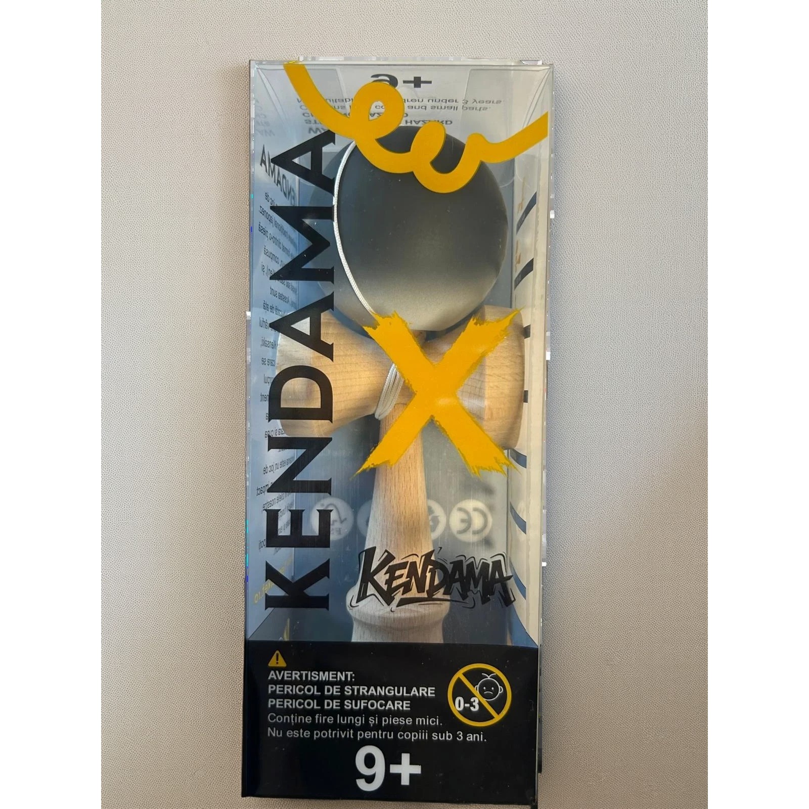 Kendama X Originala, Flippy, Profesionala, 18 cm, Gradient Alb-Negru, Bila Cauciuc