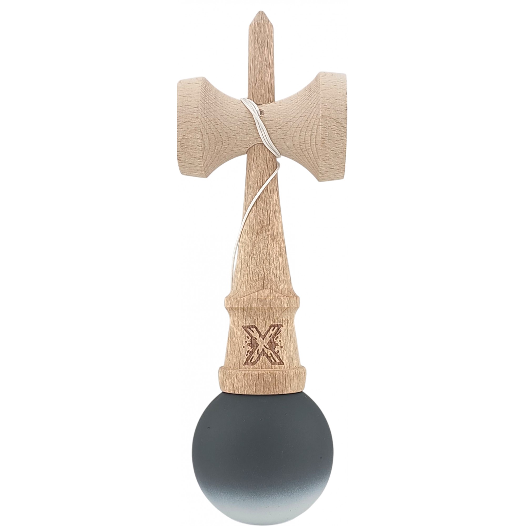 Kendama X Originala, Profesionala, Flippy, din Lemn, Rubber Grip, 18 cm, Alb/Negru