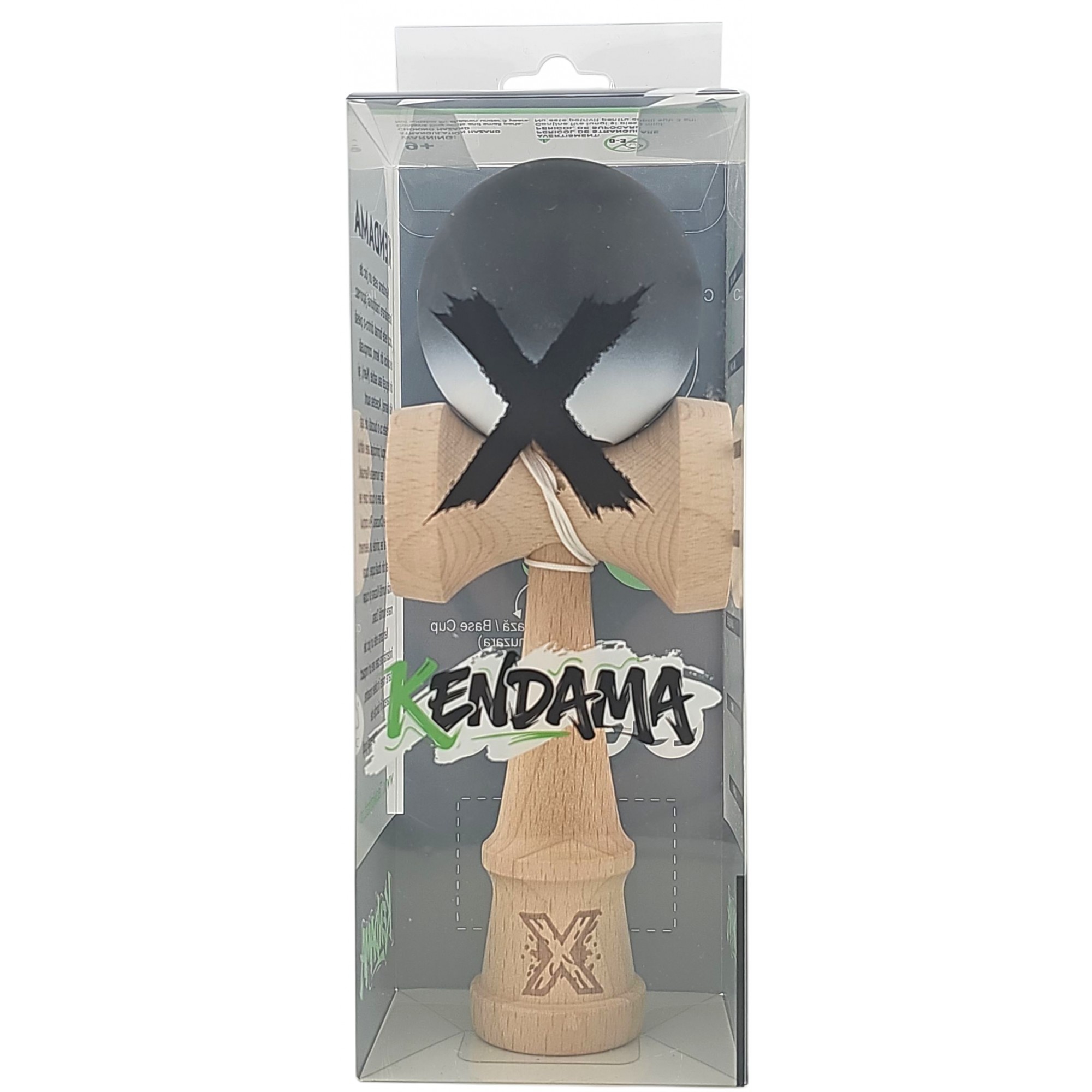 Kendama X Originala, Profesionala, Flippy, din Lemn, Rubber Grip, 18 cm, Alb/Negru