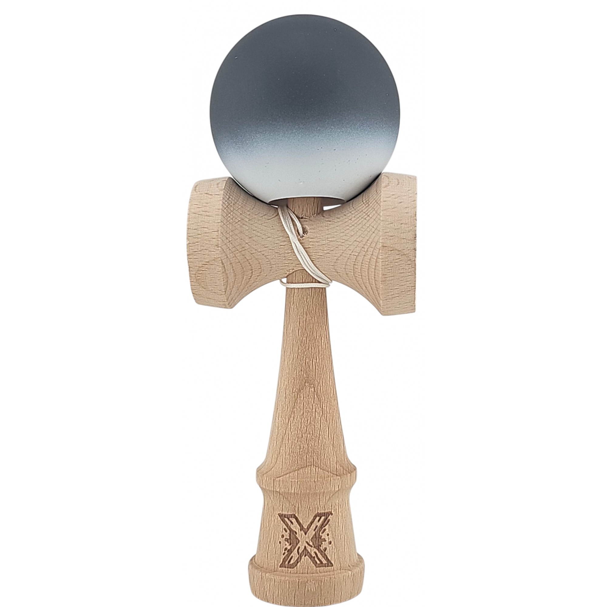 Kendama X Originala, Profesionala, Flippy, din Lemn, Rubber Grip, 18 cm, Alb/Negru