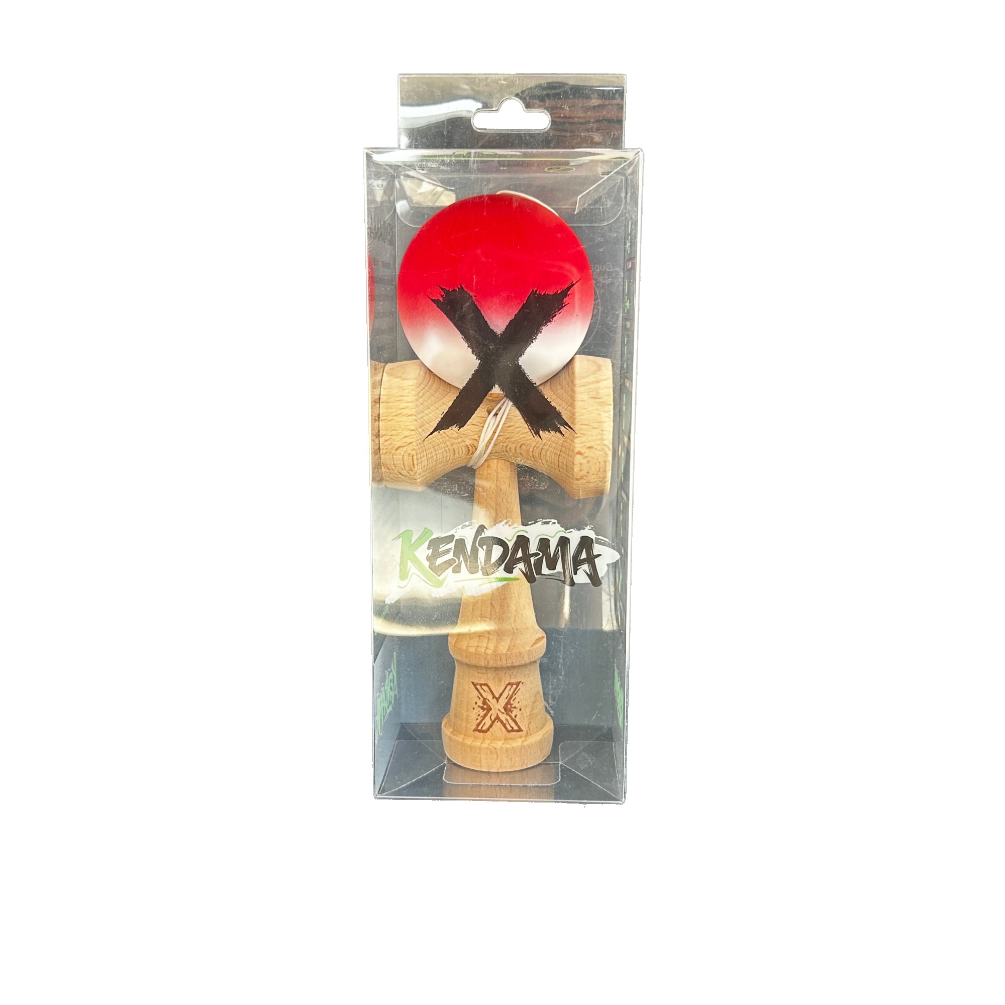 Jucarie Kendama X Originala, Profesionala, Flippy, din Lemn, Rubber Grip, 18 cm, Rosu/Alb