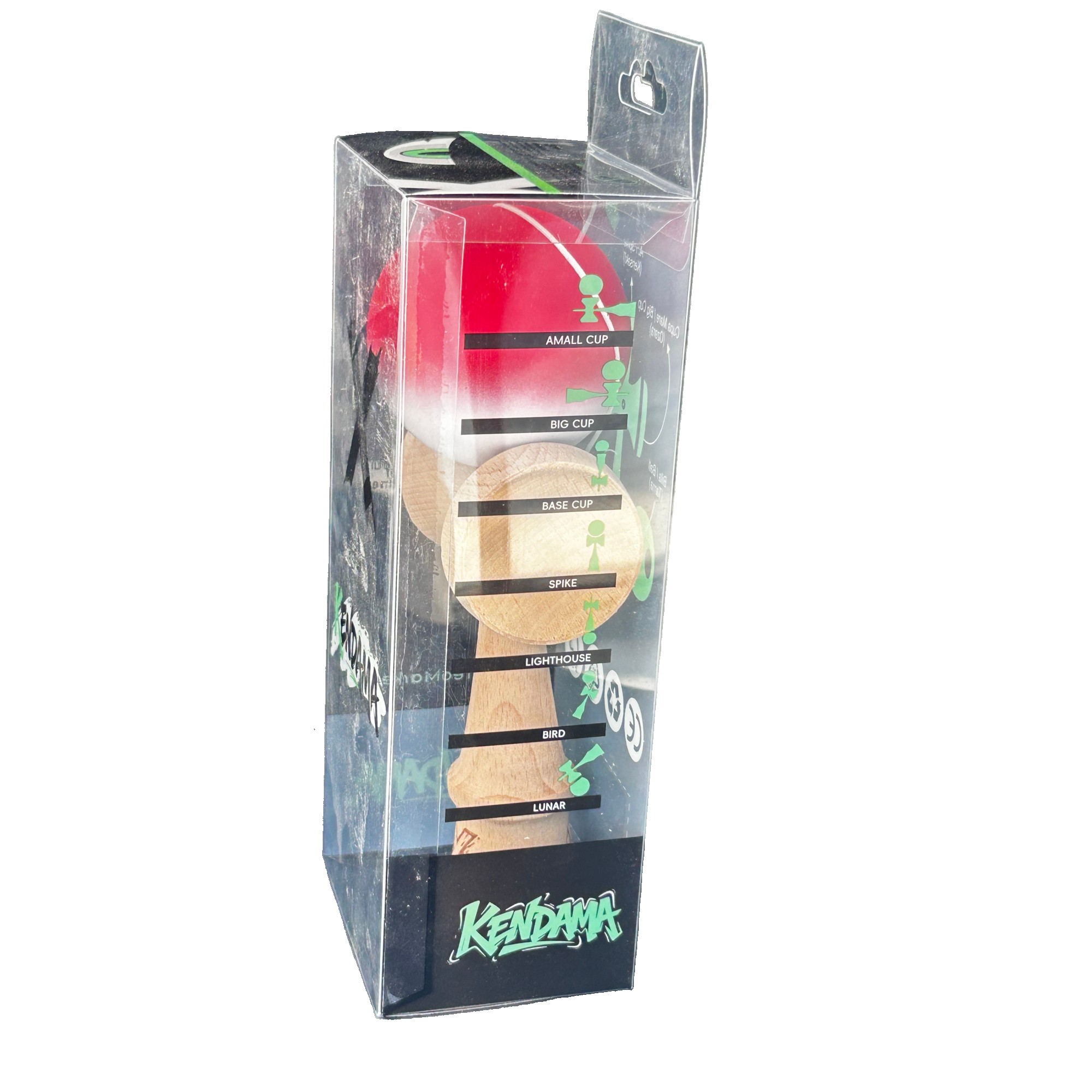 Jucarie Kendama X Originala, Profesionala, Flippy, din Lemn, Rubber Grip, 18 cm, Rosu/Alb