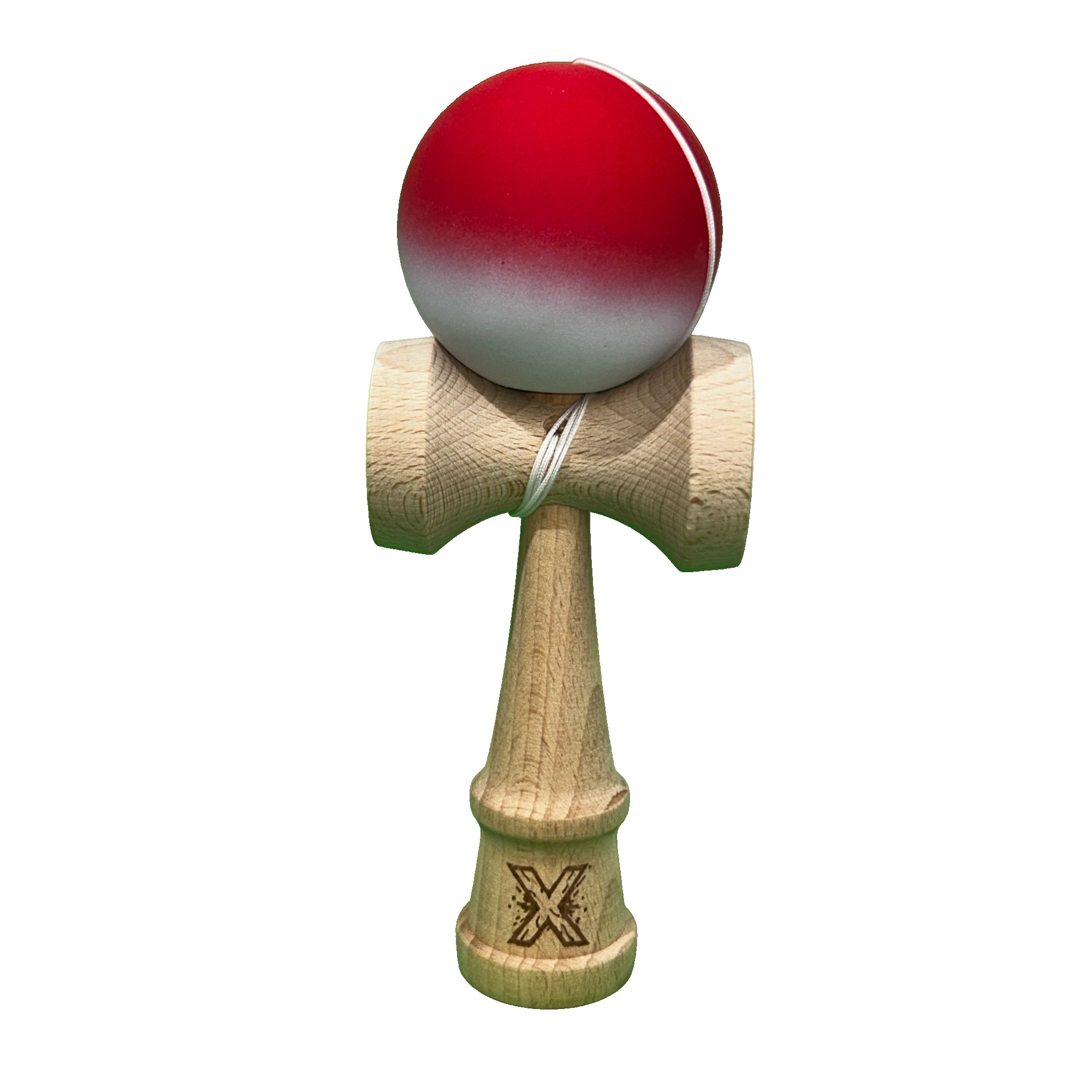 Jucarie Kendama X Originala, Profesionala, Flippy, din Lemn, Rubber Grip, 18 cm, Rosu/Alb