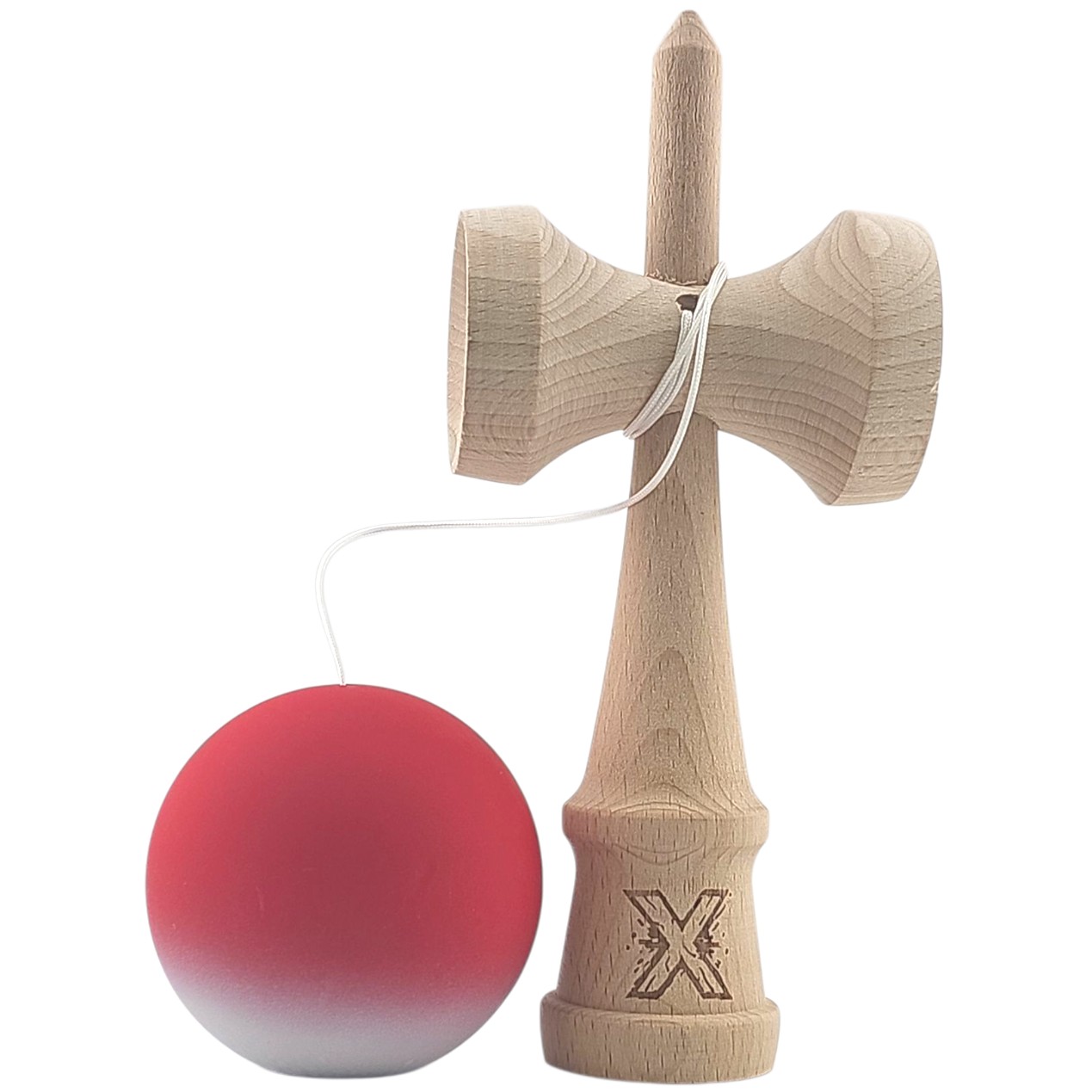 Kendama X Originala, Profesionala, Flippy, din Lemn, Rubber Grip, 18 cm, Rosu/Alb
