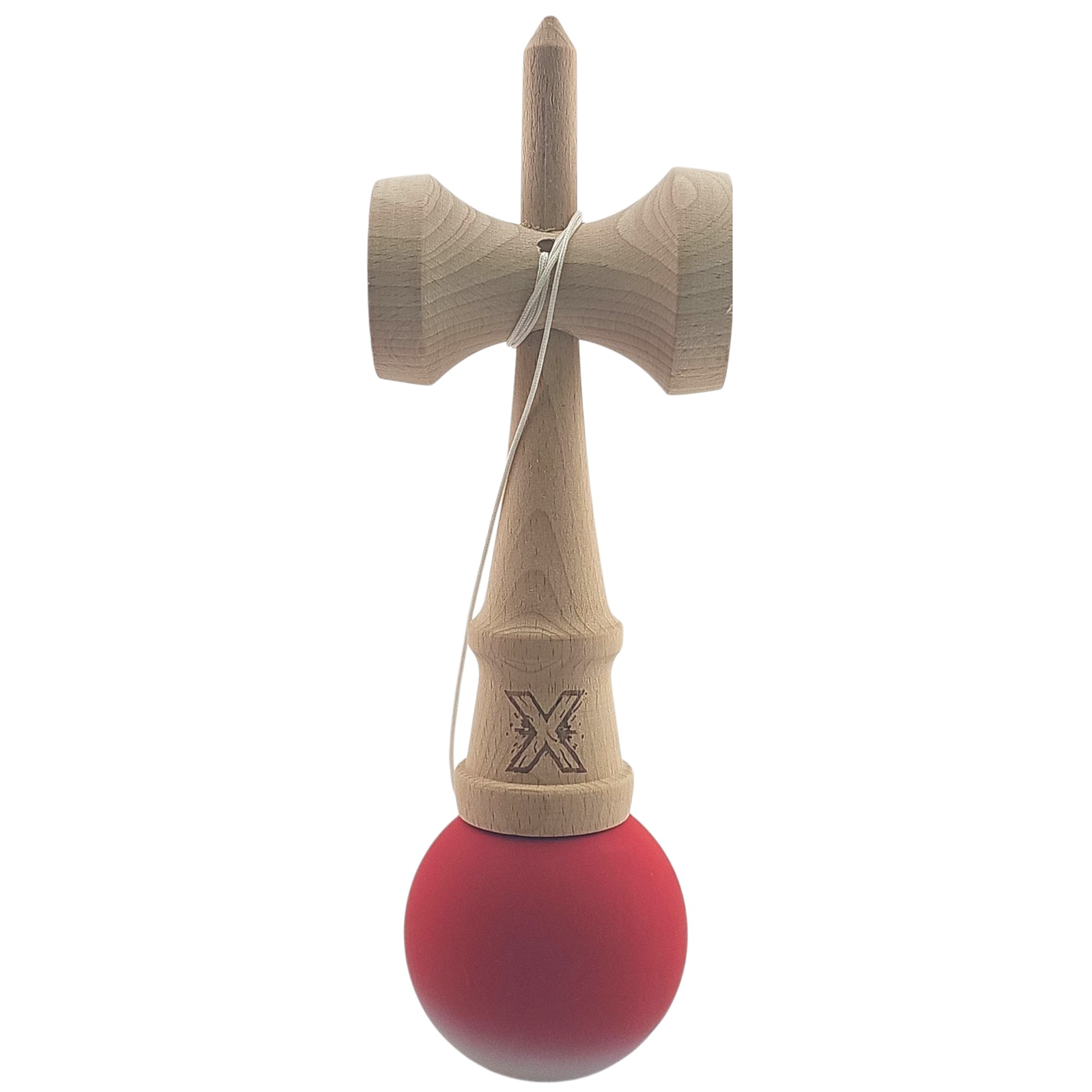 Kendama X Originala, Profesionala, Flippy, din Lemn, Rubber Grip, 18 cm, Rosu/Alb