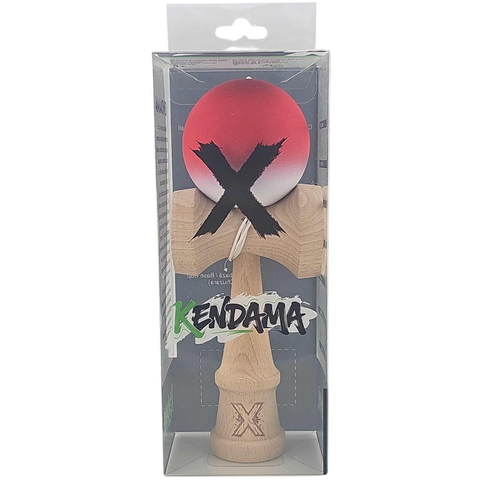 Kendama X Originala, Profesionala, Flippy, din Lemn, Rubber Grip, 18 cm, Rosu/Alb