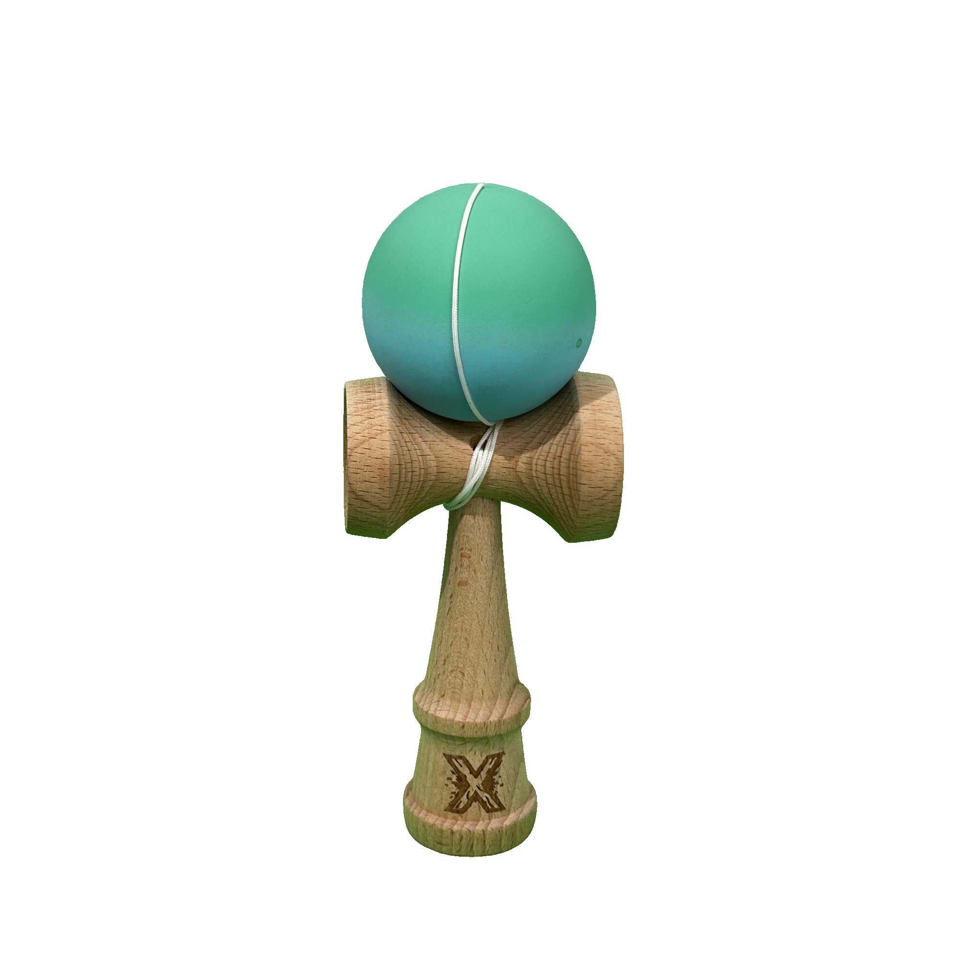 Jucarie Kendama X Originala, Profesionala, Flippy, din Lemn, Rubber Grip, 18 cm, Verde/Albastru