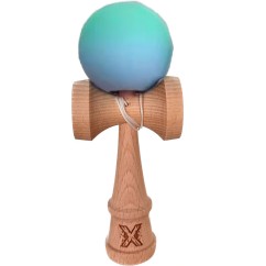 Jucărie Kendama interactivă, Flippy, din lemn, 18 cm, joc de îndemânare pentru copii și adulți, model gradient - verde albastru