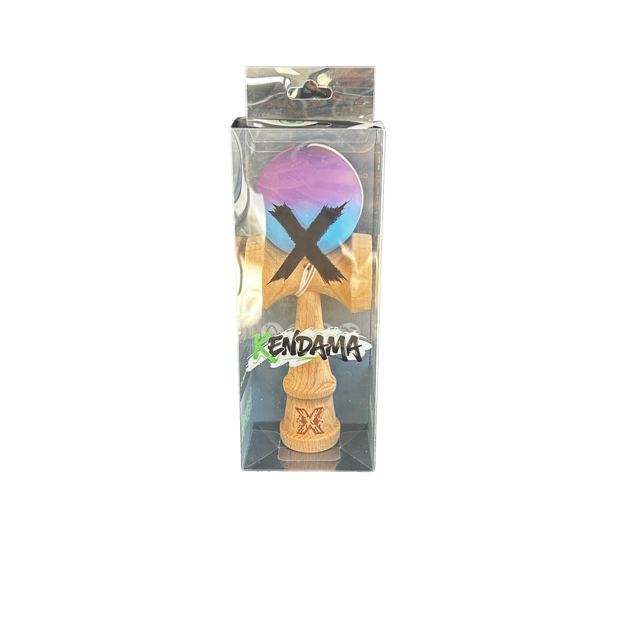 Jucarie Kendama X Originala, Profesionala, Flippy, din Lemn, 18 cm, Joc de Indemanare pentru Copii și Adulti, Gradient Violet/Albastru