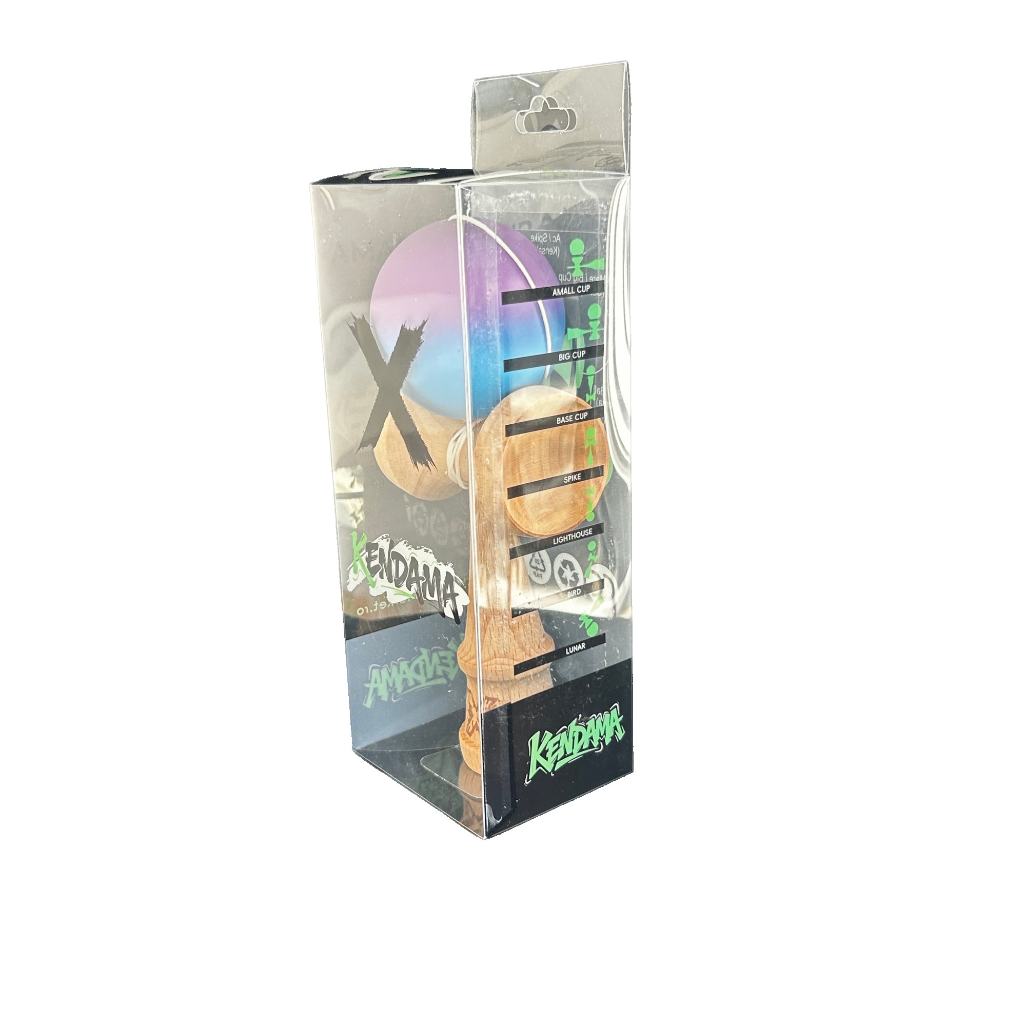 Jucarie Kendama X Originala, Profesionala, Flippy, din Lemn, 18 cm, Joc de Indemanare pentru Copii și Adulti, Gradient Violet/Albastru