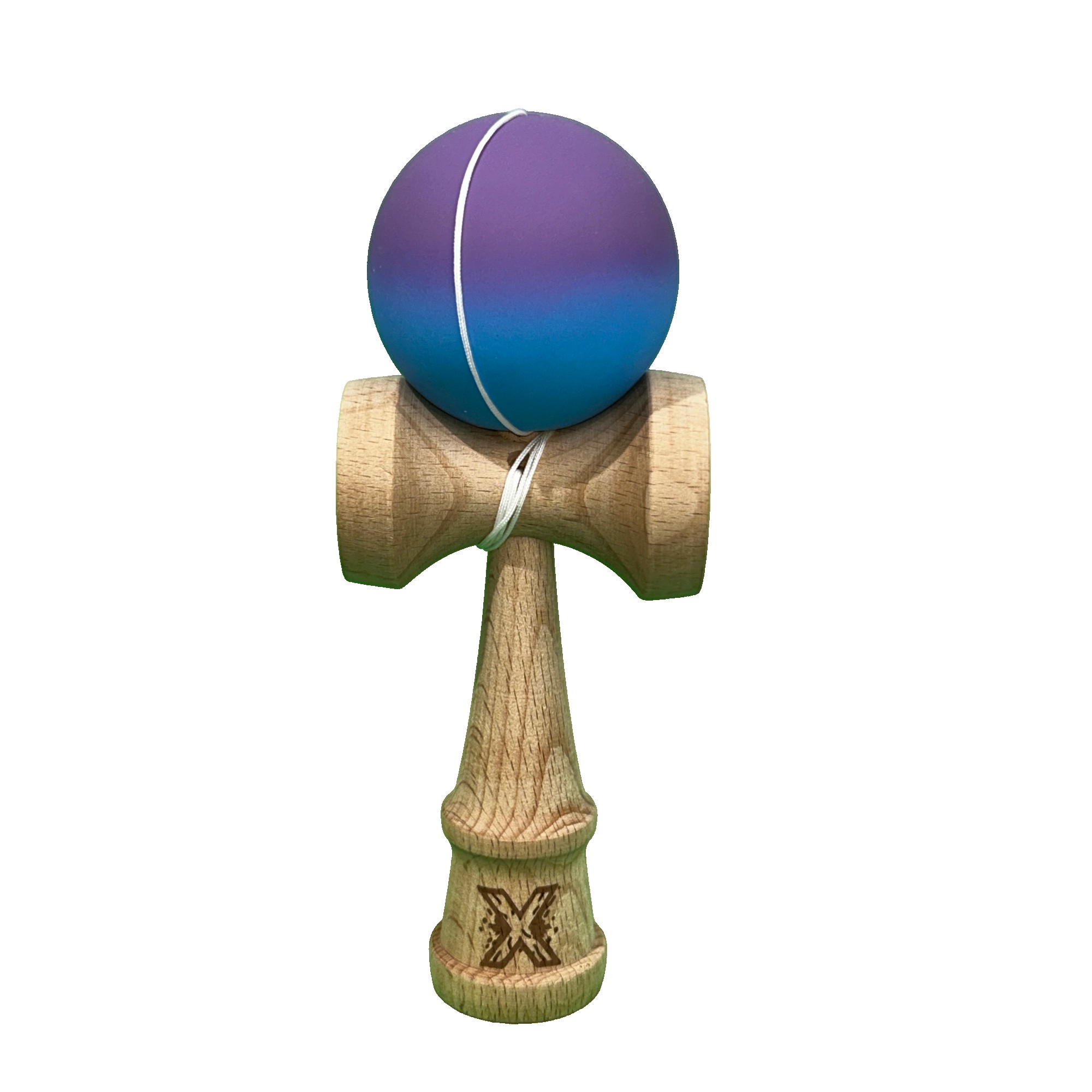 Jucarie Kendama X Originala, Profesionala, Flippy, din Lemn, 18 cm, Joc de Indemanare pentru Copii și Adulti, Gradient Violet/Albastru
