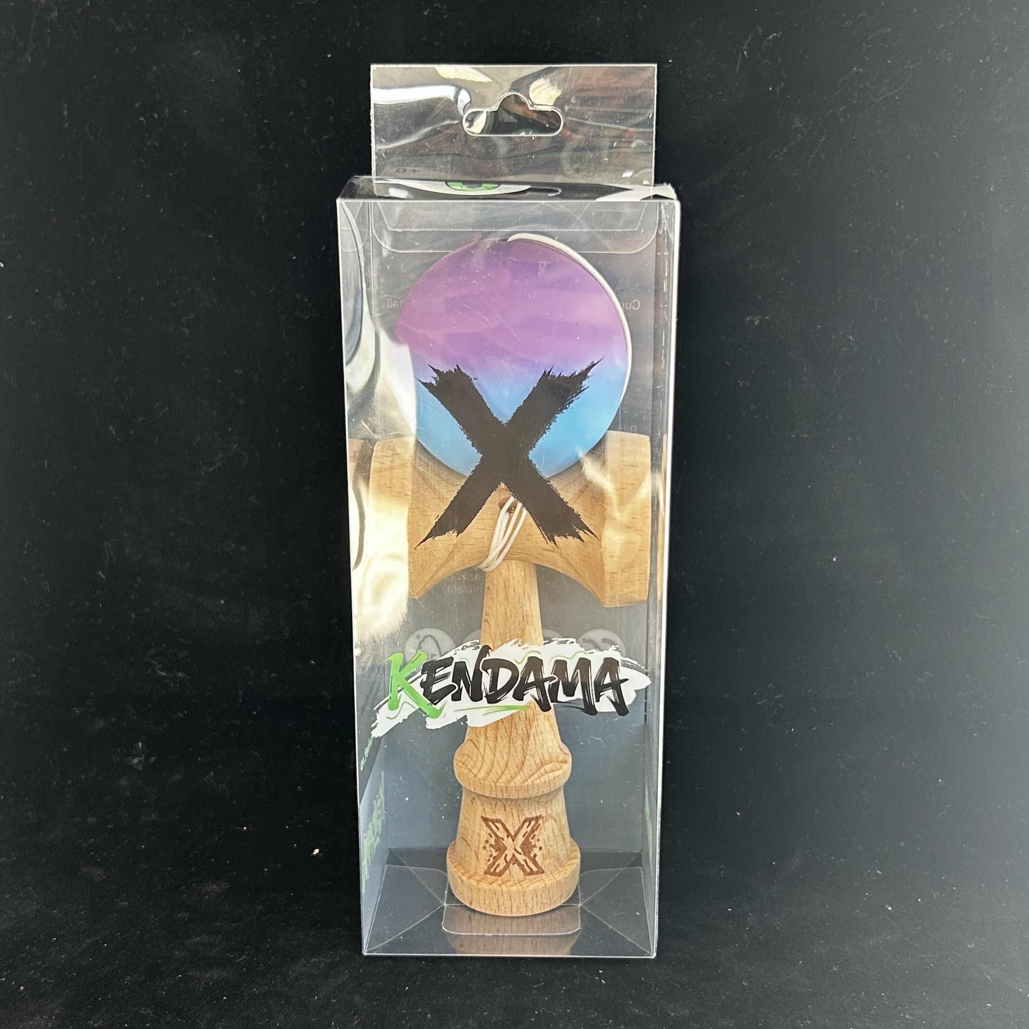 Jucarie Kendama X Originala, Profesionala, Flippy, din Lemn, 18 cm, Joc de Indemanare pentru Copii și Adulti, Gradient Violet/Albastru