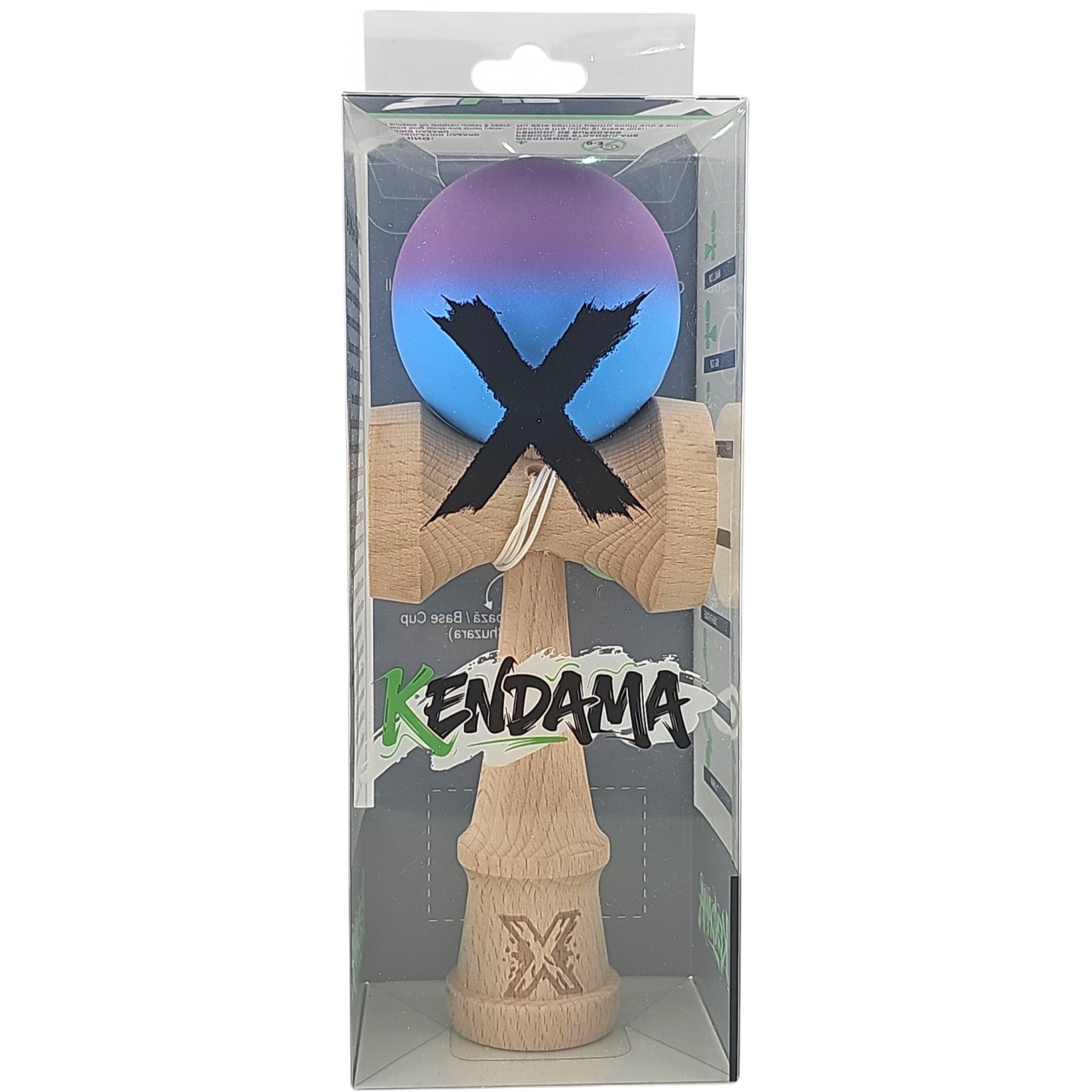 Kendama X Originala, Profesionala, Flippy, din Lemn, Rubber Grip, 18 cm, Gradient Violet/Albastru