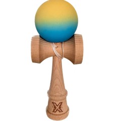 Jucărie Kendama interactivă, Flippy, din lemn, 18 cm, joc de îndemânare pentru copii și adulți, model gradient - galben albastru