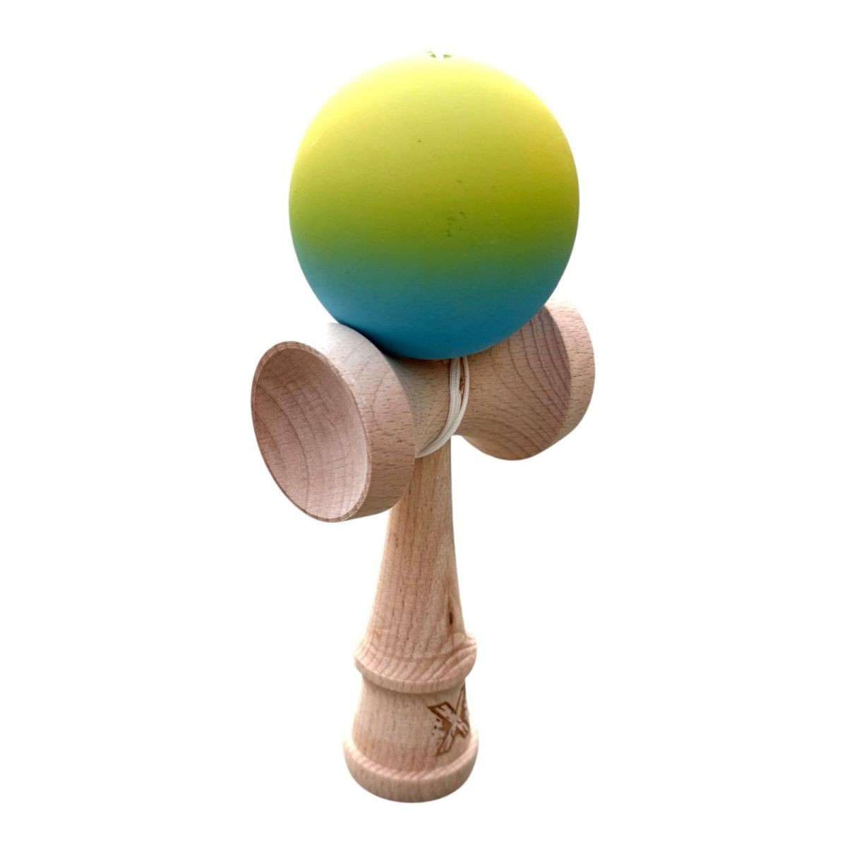 Kendama X Originala, Flippy, 18 cm, Profesionala, +9 Ani, din Lemn, Model Gradient, Galben/Albastru