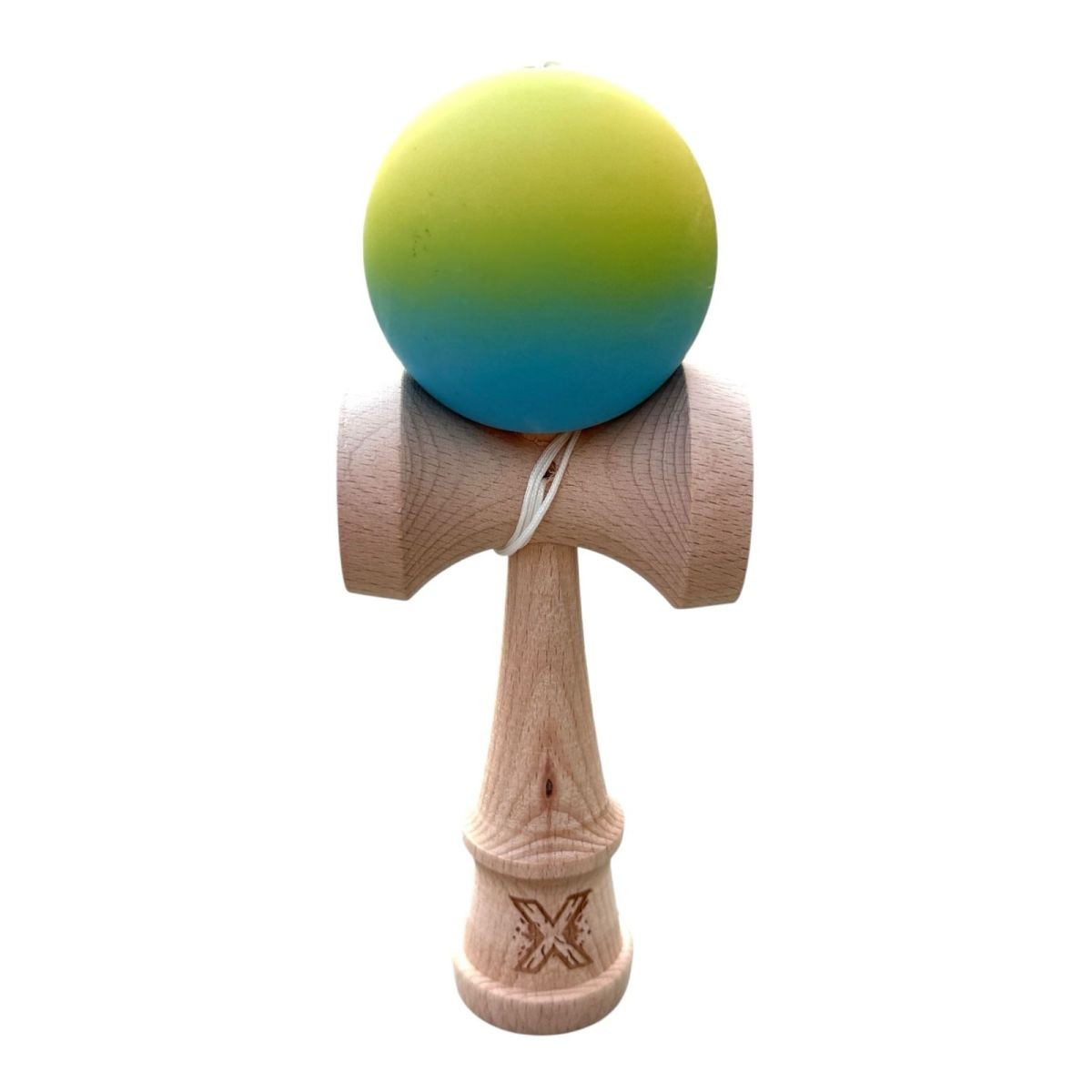Kendama X Originala, Flippy, 18 cm, Profesionala, +9 Ani, din Lemn, Model Gradient, Galben/Albastru