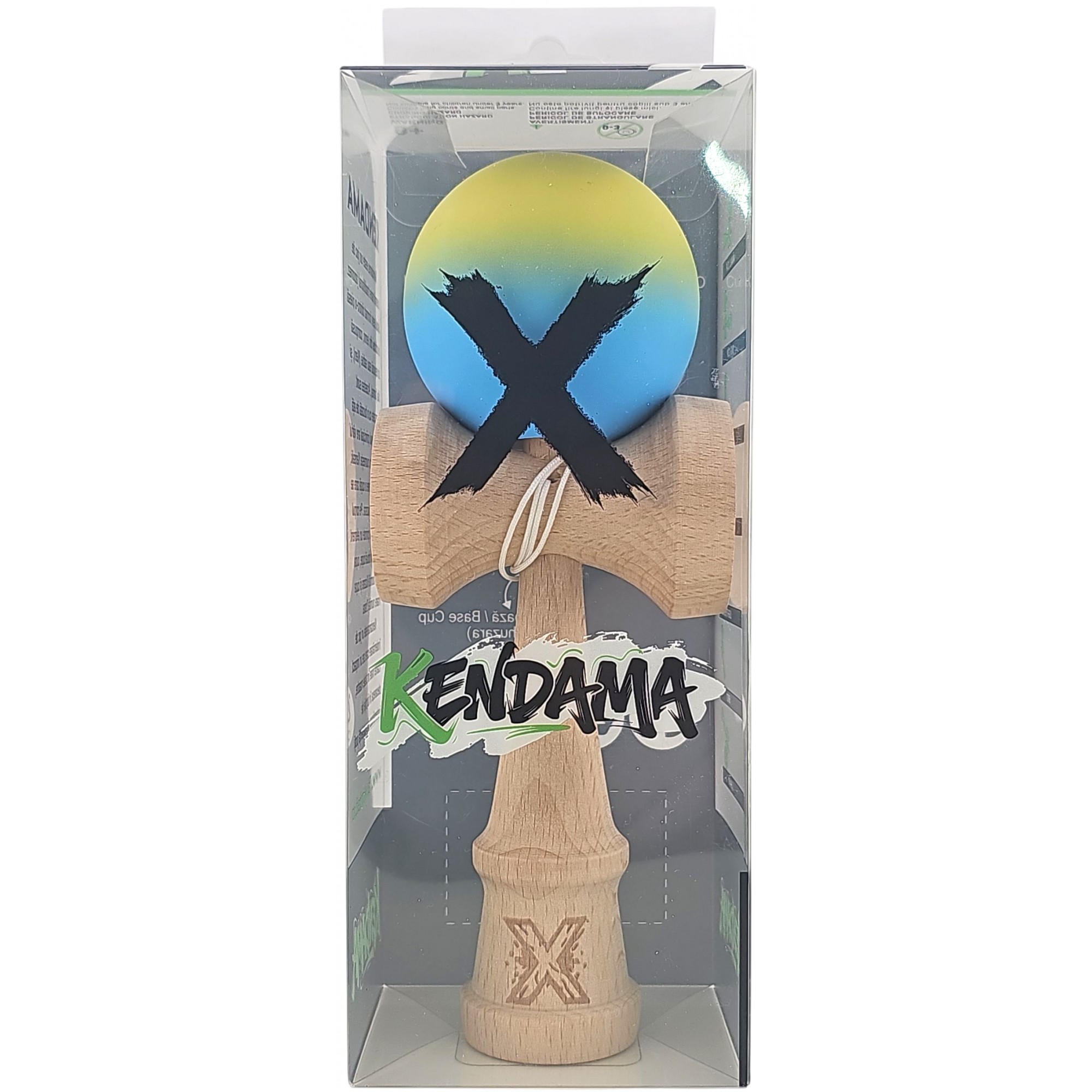 Kendama X Originala, Profesionala, Flippy, 18 cm, Profesionala, +9 Ani, din Lemn, Gradient Galben/Albastru
