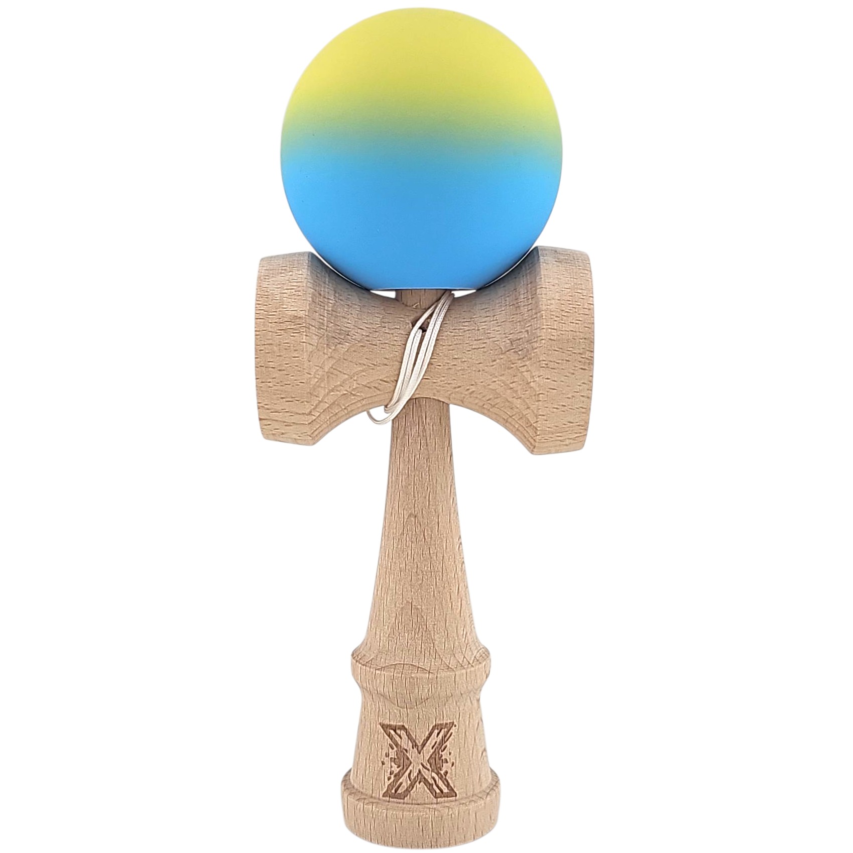 Kendama X Originala, Profesionala, Flippy, 18 cm, Profesionala, +9 Ani, din Lemn, Gradient Galben/Albastru