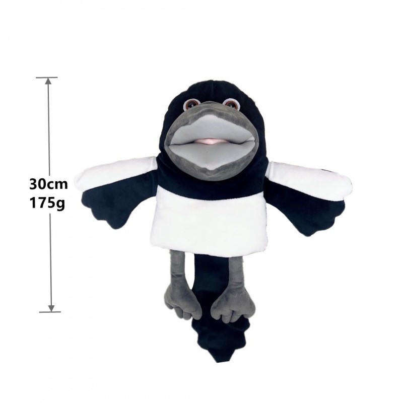 Papusa de Mana pentru Teatru de Papusi, Flippy, din Plus, 30 cm, Model Pasare, Alb/Negru