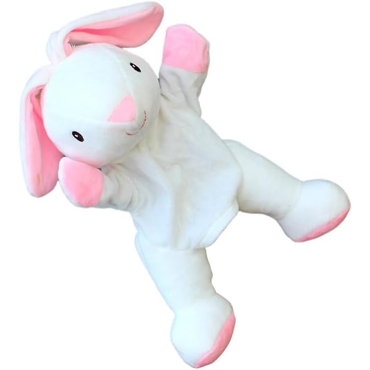 Papusa de Mana pentru Teatru de Papusi, Flippy, din Plus, 25 x 10 x 8 cm, Model Iepure, Alb/Roz