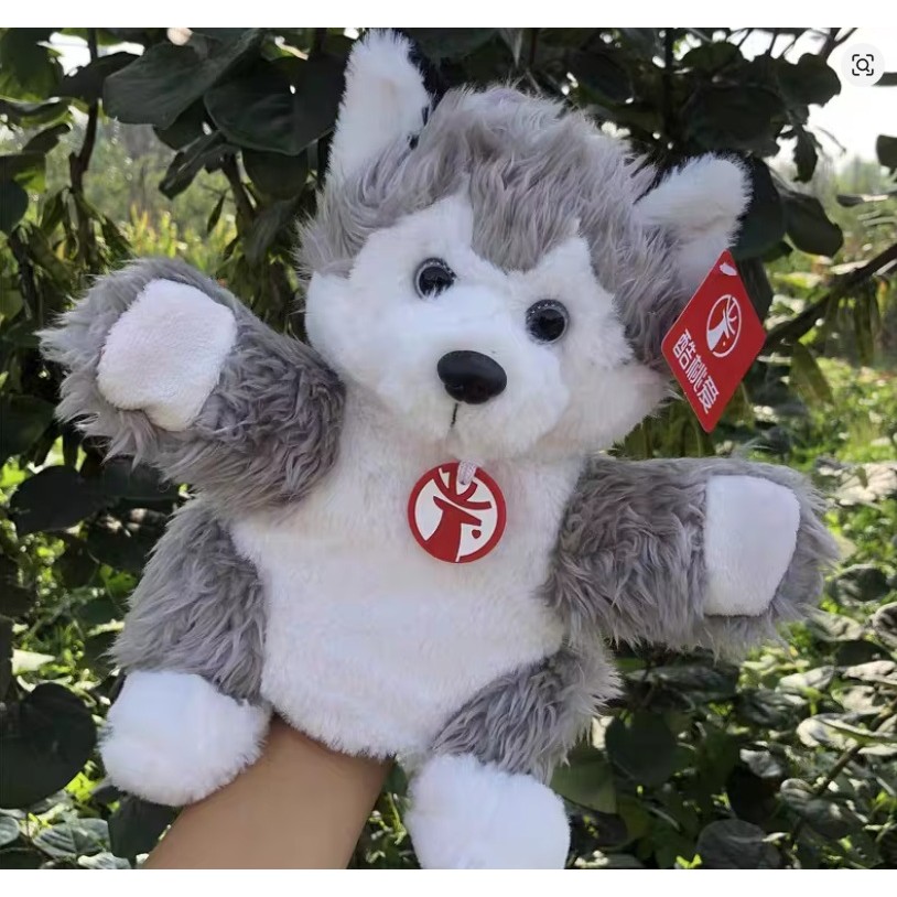 Papusa de Mana pentru Teatru de Papusi, Flippy, din Plus, 25 x 10 x 8 cm, Model Husky, Gri