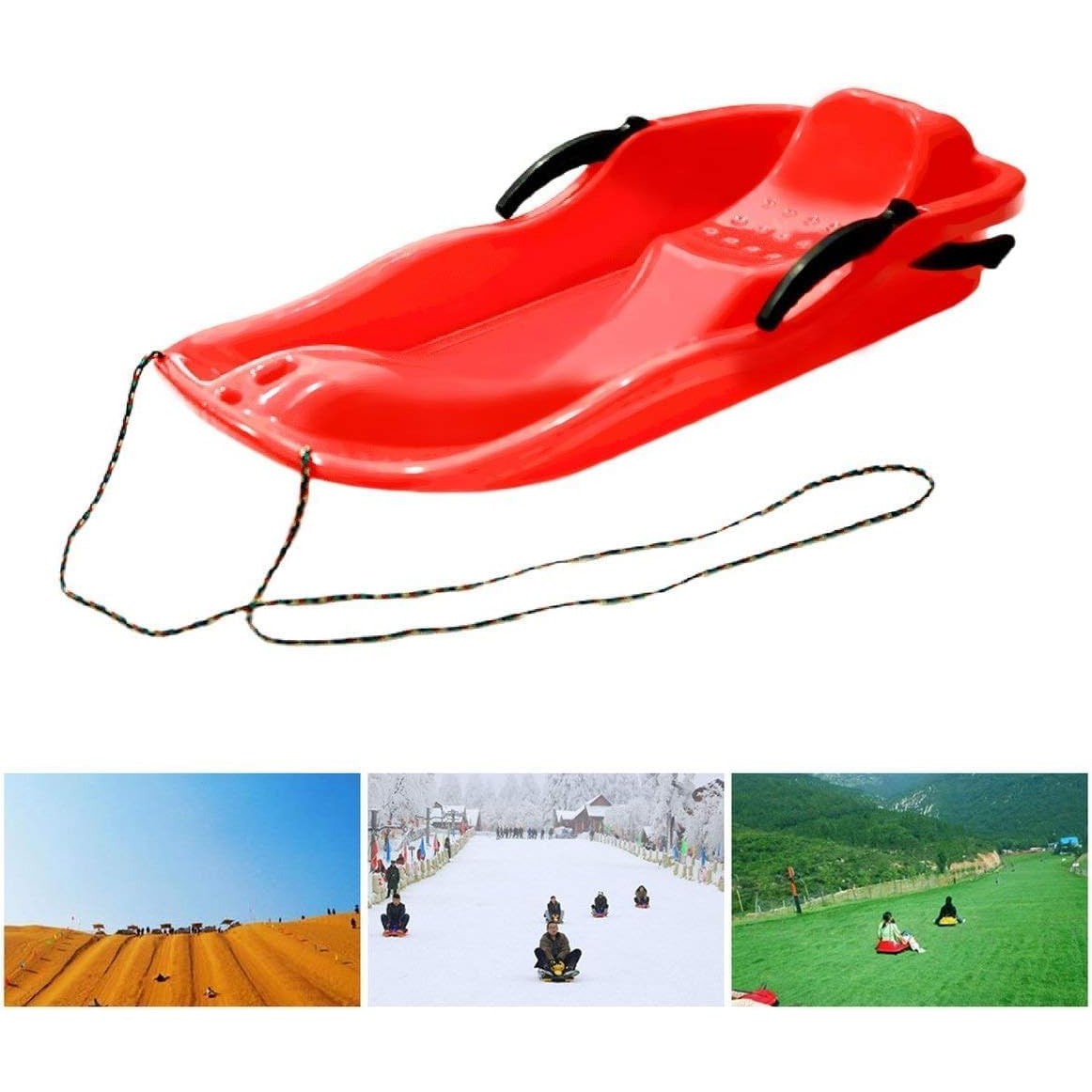 Sanie, Flippy, din Plastic, +3 Ani, 87 x 40 x 17.5 cm, cu Frana si Franghie, pentru Adulti si Copii, Rosu