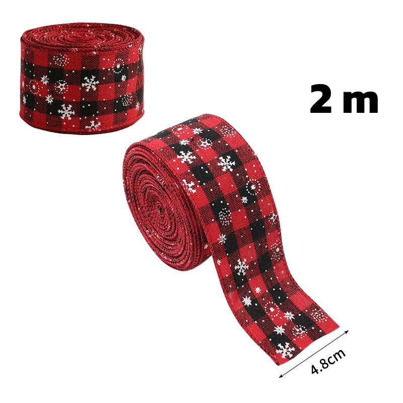 Panglica Decorativa pentru Craciun, Flippy, Ornament pentru Brad de Craciun, Pretreceri, Panglica cu Design Fulgi, 200 x 4.8 cm, Negru Rosu