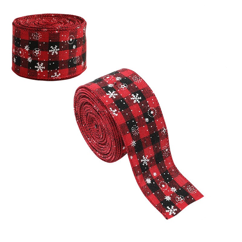Panglica Decorativa pentru Craciun, Flippy, Ornament pentru Brad de Craciun, Pretreceri, Panglica cu Design Fulgi, 200 x 4.8 cm, Negru Rosu