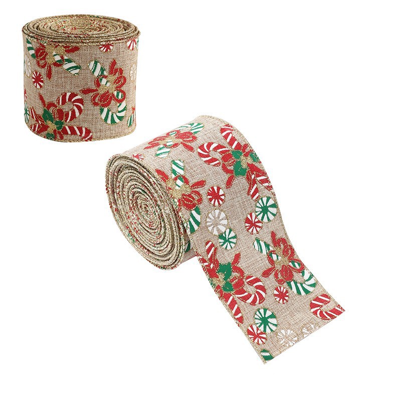 Panglica Decorativa pentru Craciun, Flippy, Ornament pentru Brad de Craciun, Pretreceri, Panglica cu Design Acadele de Craciun, 200 x 6.3 cm, Khaki 