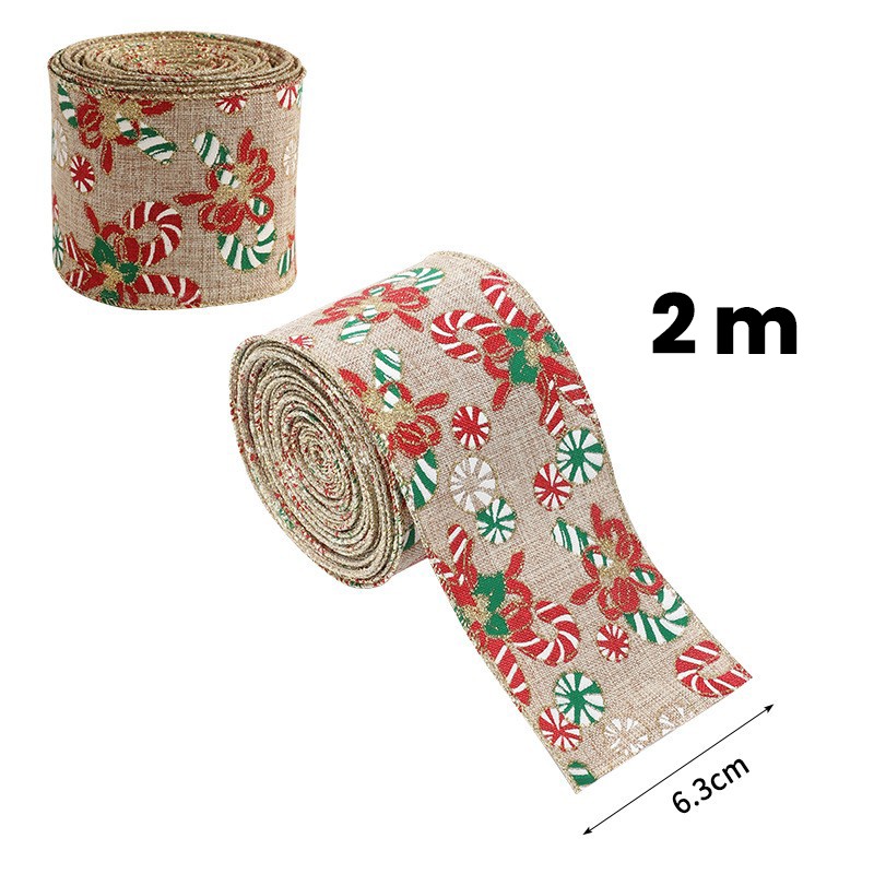 Panglica Decorativa pentru Craciun, Flippy, Ornament pentru Brad de Craciun, Pretreceri, Panglica cu Design Acadele de Craciun, 200 x 6.3 cm, Khaki 
