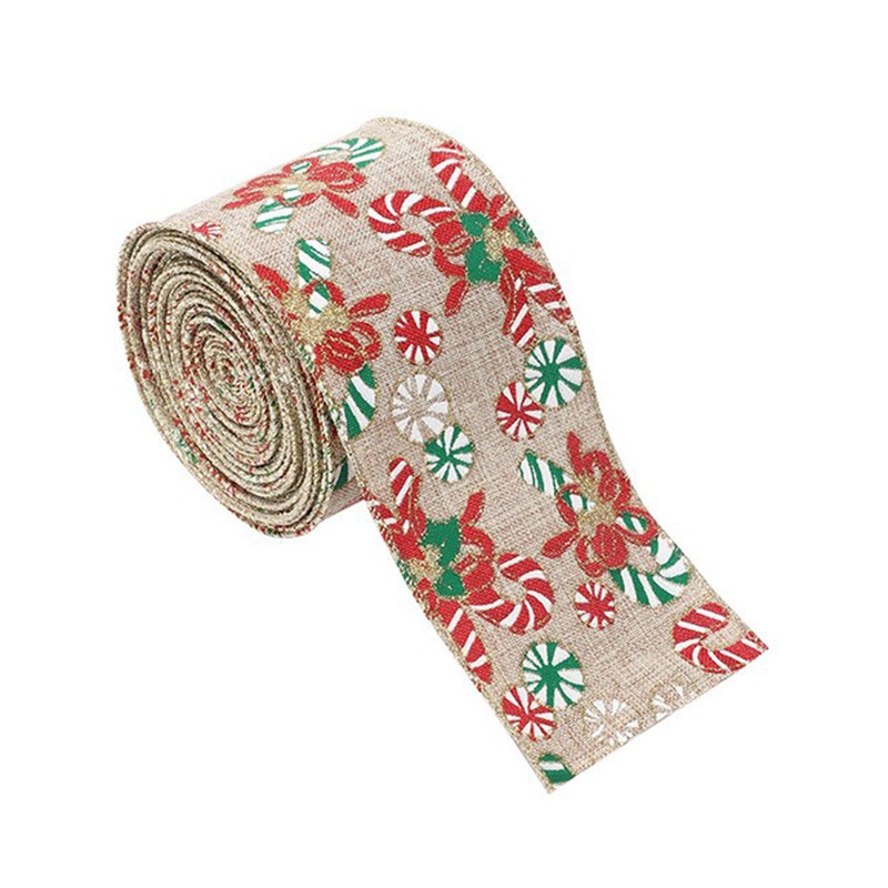 Panglica Decorativa pentru Craciun, Flippy, Ornament pentru Brad de Craciun, Pretreceri, Panglica cu Design Acadele de Craciun, 200 x 6.3 cm, Khaki 