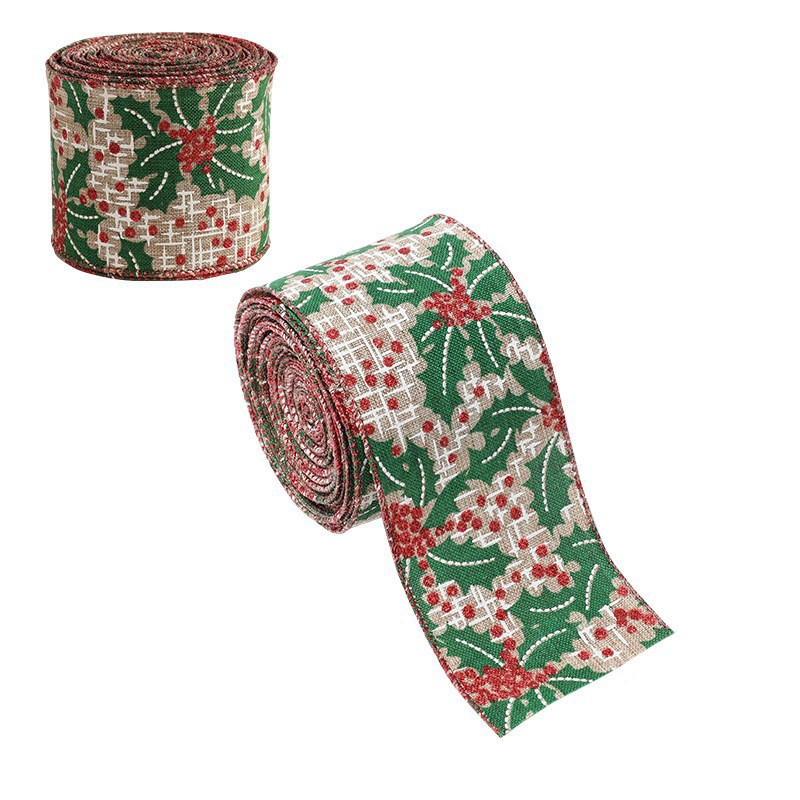 Panglica Decorativa pentru Craciun, Flippy, Ornament pentru Brad de Craciun, Pretreceri, Panglica cu Design Brad de Craciun, 200 x 6.3 cm, Khaki 