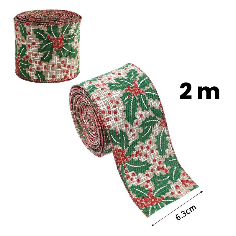 Panglica Decorativa pentru Craciun, Flippy, Ornament pentru Brad de Craciun, Pretreceri, Panglica cu Design Brad de Craciun, 200 x 6.3 cm, Khaki 