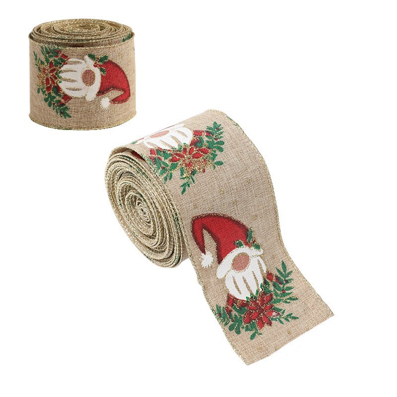 Panglica Decorativa pentru Craciun, Flippy, Ornament pentru Brad de Craciun, Pretreceri, Panglica cu Design Spiridus, 200 x 6.3 cm, Khaki 