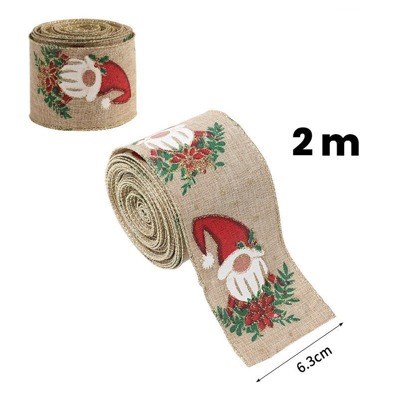 Panglica Decorativa pentru Craciun, Flippy, Ornament pentru Brad de Craciun, Pretreceri, Panglica cu Design Spiridus, 200 x 6.3 cm, Khaki 