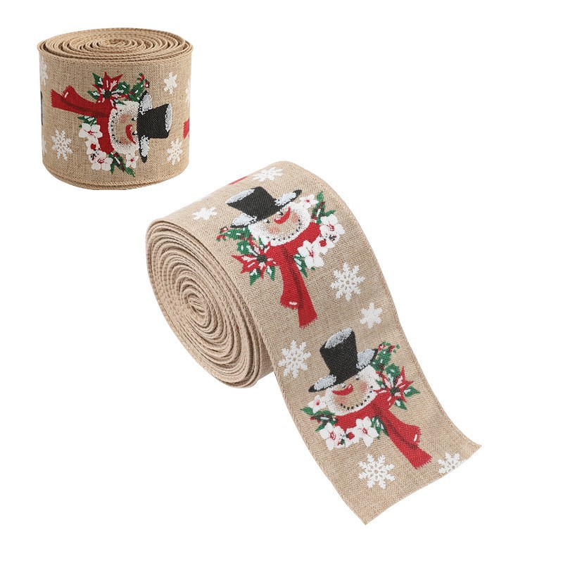 Panglica Decorativa pentru Craciun, Flippy, Ornament pentru Brad de Craciun, Pretreceri, Panglica cu Design Om de Zapada, 200 x 6.3 cm, Khaki 