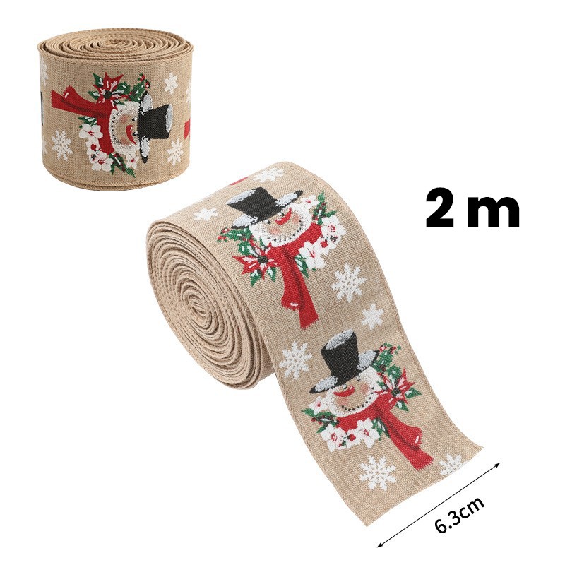 Panglica Decorativa pentru Craciun, Flippy, Ornament pentru Brad de Craciun, Pretreceri, Panglica cu Design Om de Zapada, 200 x 6.3 cm, Khaki 