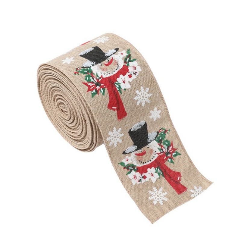 Panglica Decorativa pentru Craciun, Flippy, Ornament pentru Brad de Craciun, Pretreceri, Panglica cu Design Om de Zapada, 200 x 6.3 cm, Khaki 