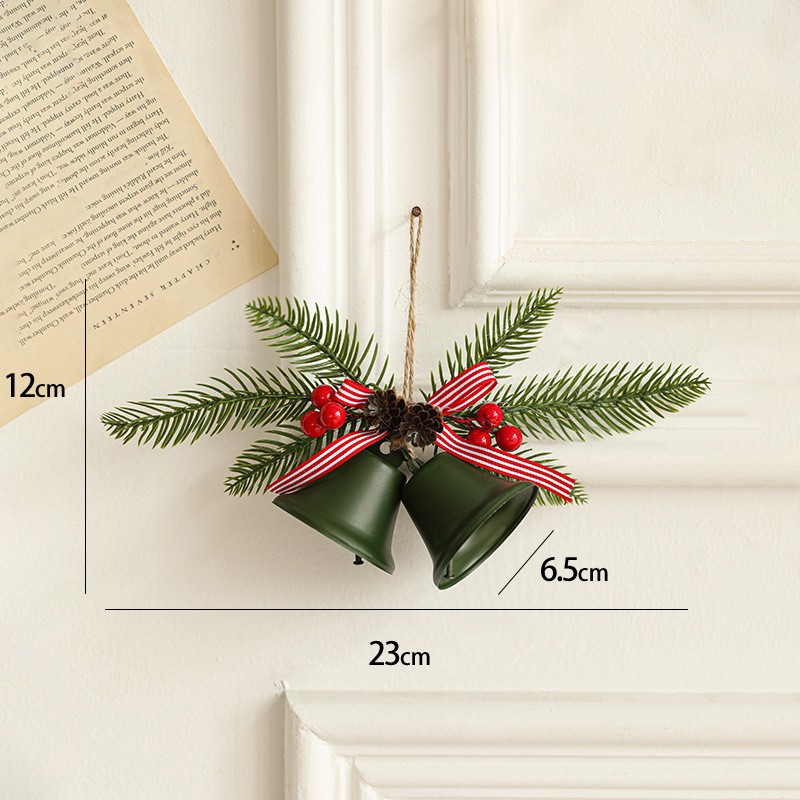 Decoratiune de Craciun pentru Brad, Flippy, Model 2 Clopotei de Craciun cu Crenguta de Brad, Decoratiune pentru Interior de Craciun, Verde mat