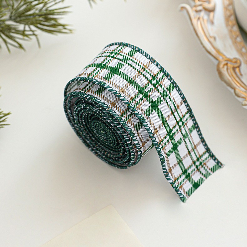 Panglica Decorativa cu Tematica de Craciun, Flippy, Set din 4 bucat + 1 Rulon Ata Maro, Panglica pentru Cadou de Craciun Brad si Decor, 2 M per bucata, Model Brad, Alb Verde