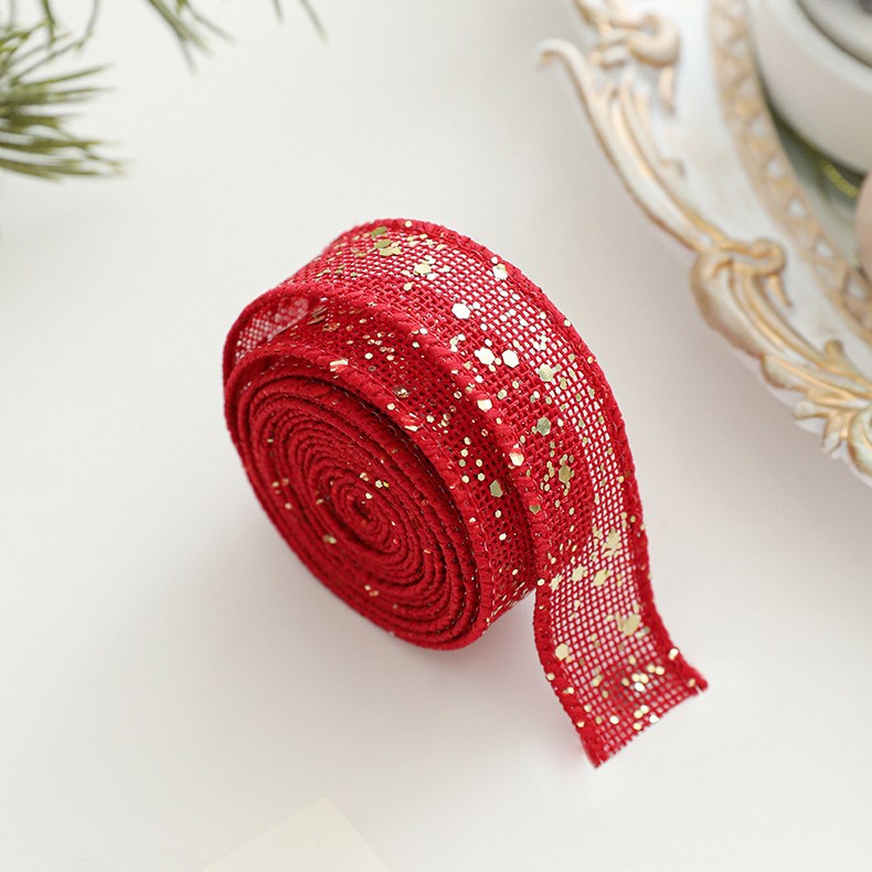 Panglica Decorativa cu Tematica de Craciun, Flippy, Set din 4 bucat + 1 Rulon Ata Rosie Alba, Panglica pentru Cadou de Craciun Brad si Decor, 2 M per bucata, Model Acadele, Rosu