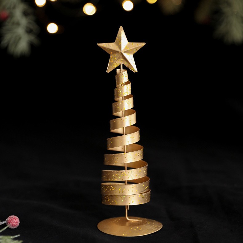 Brad de Craciun Ornament, Flippy, Decoratiune Brad micut din Metal, inaltime 20 x 6.5 x6.5 cm, Ornament de Craciun, Auriu