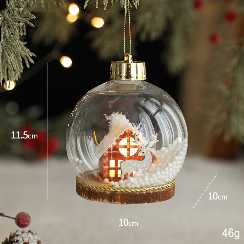 Glob pentru Bradul de Craciun LED, Flippy, Model B, Glob Transparent cu Figurina Casa si Ren iluminat LED, Diametrul 10 cm, Baza Solida, Transparent