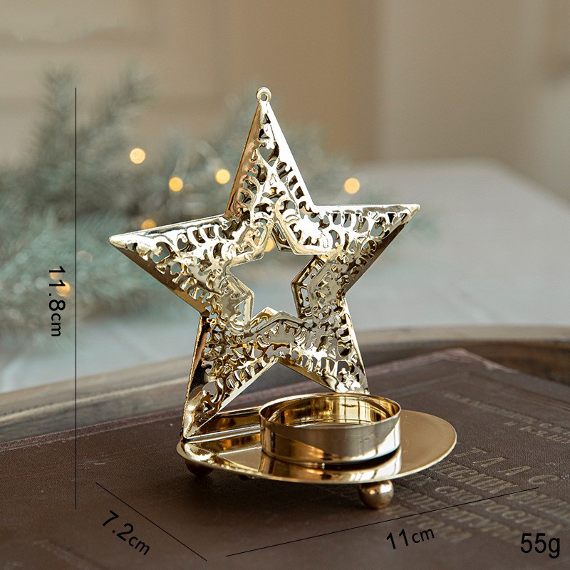 Suport Decorativ pentru Lumanare de Craciun, Flippy, Model Stea Aurie din Art Metal, pentru Masa fara Agatare, 12 x 11 x 7.2 cm, Auriu