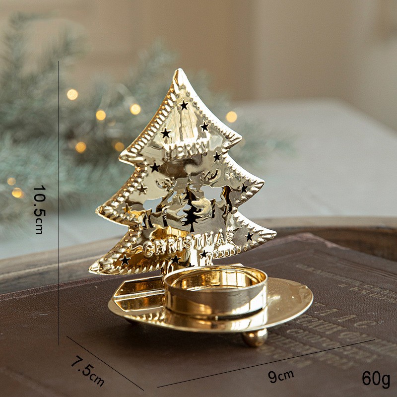 Suport Decorativ pentru Lumanare de Craciun, Flippy, Model Brad Auriu din Art Metal, pentru Masa fara Agatare, 10.5 x 9 x 7.5 cm, Auriu