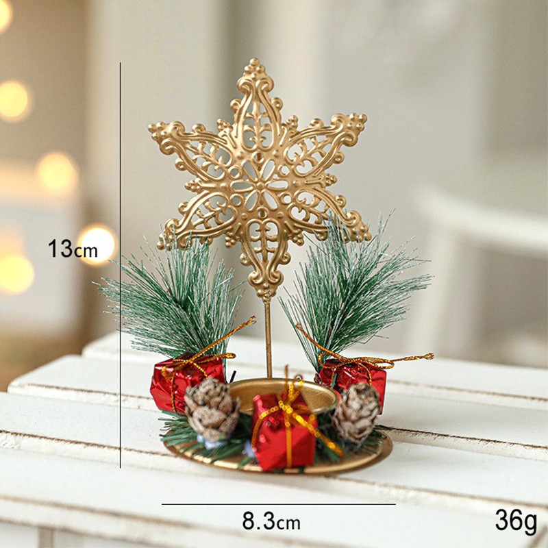 Suport Decorativ pentru Lumanare de Craciun, Flippy, Ornament pentru Lumanare pe Masa, Model Fulg de Nea si Crengute de Brad, din Art Metal, fara Lumanare 13 x 8.3 cm, Auriu