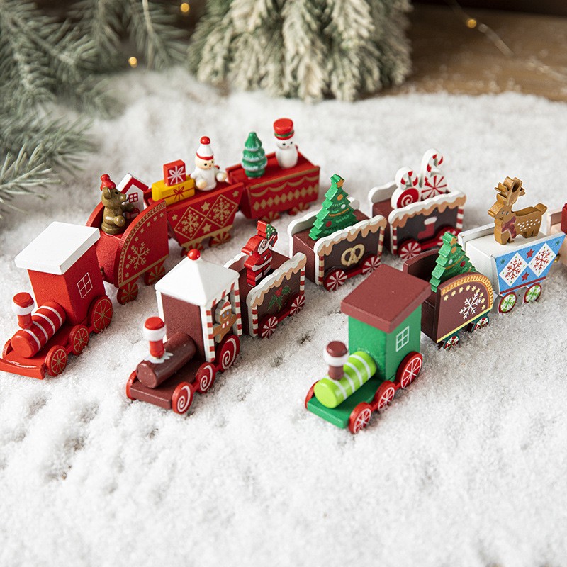 Ornament Decoratiune de Craciun Tren Pictat, Flippy, Tip Ornament Jucarie de Decor pentru Craciun, din Lemn 20 cm, Tren Figurina de Craciun, Rosu