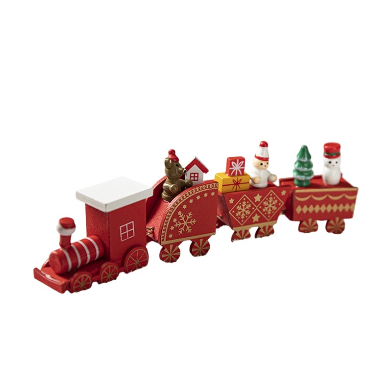 Ornament Decoratiune de Craciun Tren Pictat, Flippy, Tip Ornament Jucarie de Decor pentru Craciun, din Lemn 20 cm, Tren Figurina de Craciun, Rosu